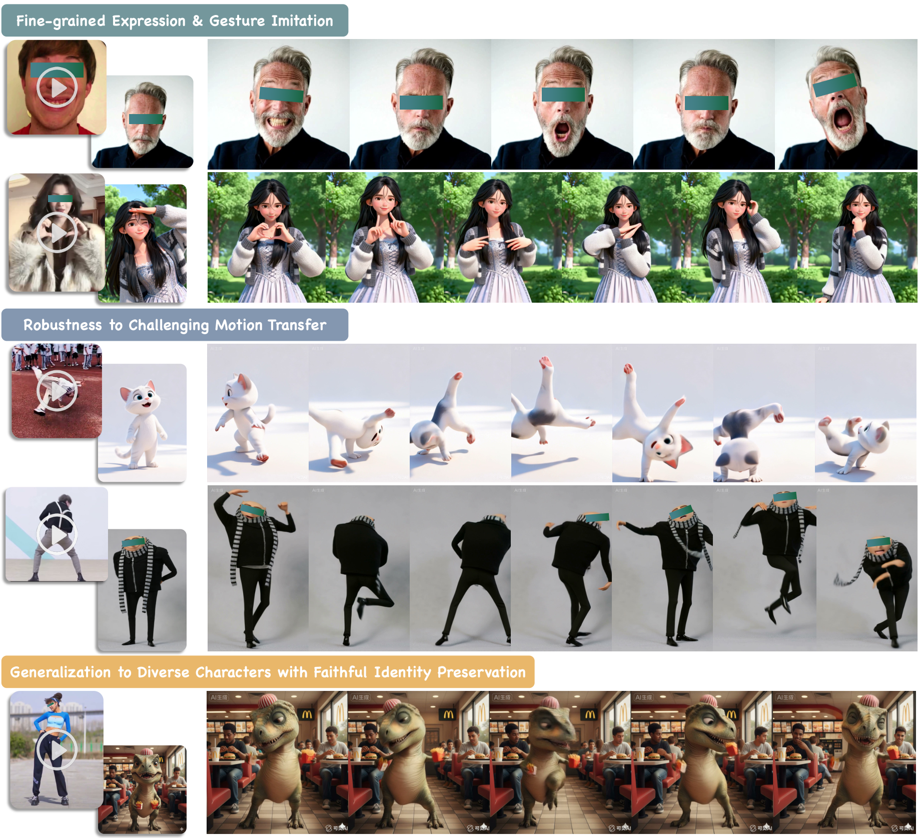 Motion transfer examples from the Kling team technical report