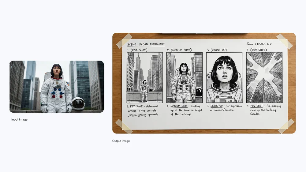 Nano Banana Pro: four shots of a scene in a storyboard