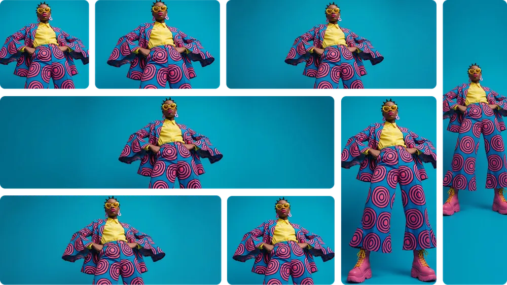 Nano Banana 2: a colorful fashion portrait in several aspect ratios